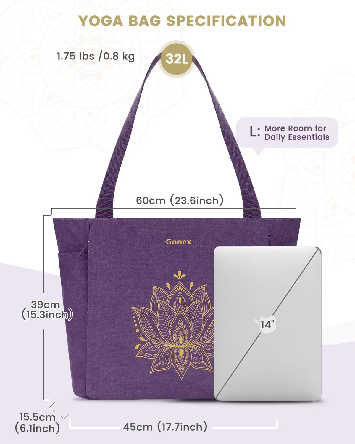 Yoga Mat Bag, Large Tote Bag with Multi Pockets for Women Men, Canvas Mat Carrier, Full Zipper Easy Access for Pilates Gym Travel