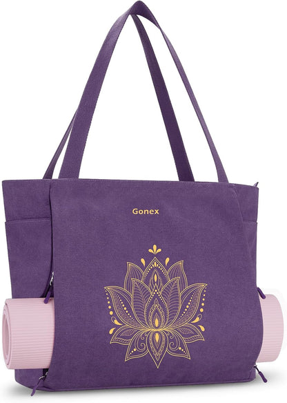Yoga Mat Bag, Large Tote Bag with Multi Pockets for Women Men, Canvas Mat Carrier, Full Zipper Easy Access for Pilates Gym Travel