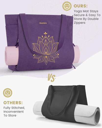 Yoga Mat Bag, Large Tote Bag with Multi Pockets for Women Men, Canvas Mat Carrier, Full Zipper Easy Access for Pilates Gym Travel