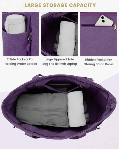 Yoga Mat Bag, Large Tote Bag with Multi Pockets for Women Men, Canvas Mat Carrier, Full Zipper Easy Access for Pilates Gym Travel