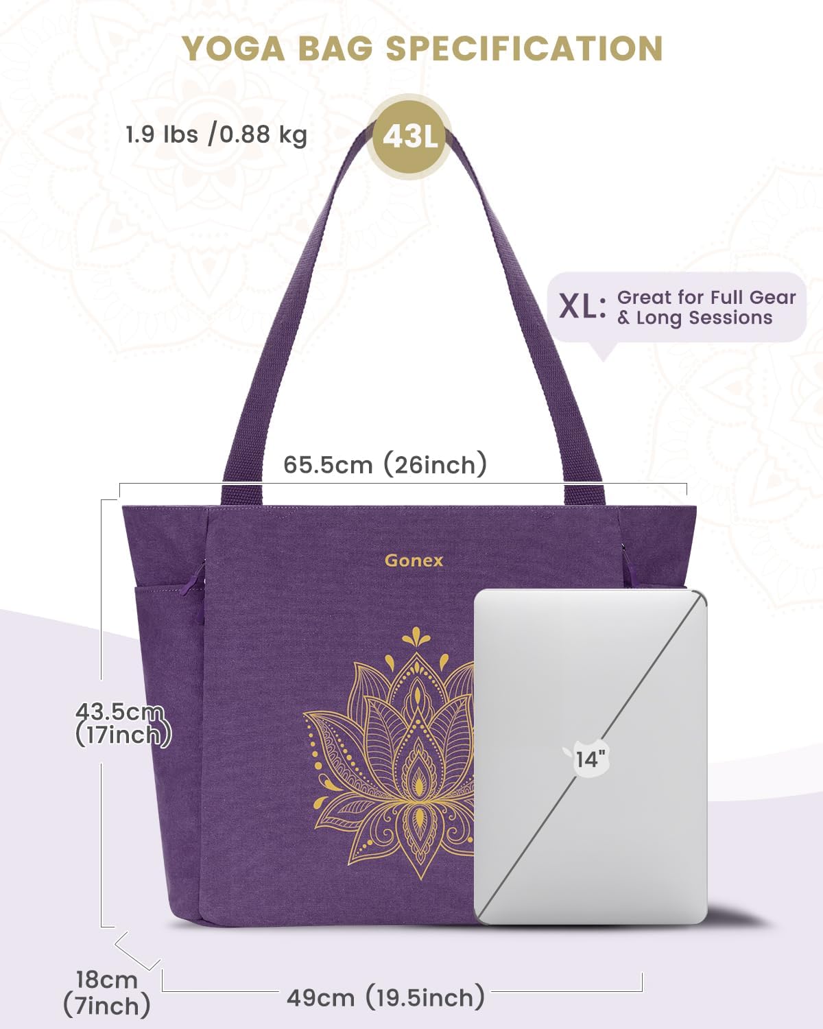 Yoga Mat Bag, Large Tote Bag with Multi Pockets for Women Men, Canvas Mat Carrier, Full Zipper Easy Access for Pilates Gym Travel
