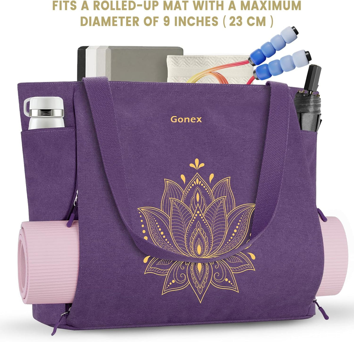Yoga Mat Bag, Large Tote Bag with Multi Pockets for Women Men, Canvas Mat Carrier, Full Zipper Easy Access for Pilates Gym Travel