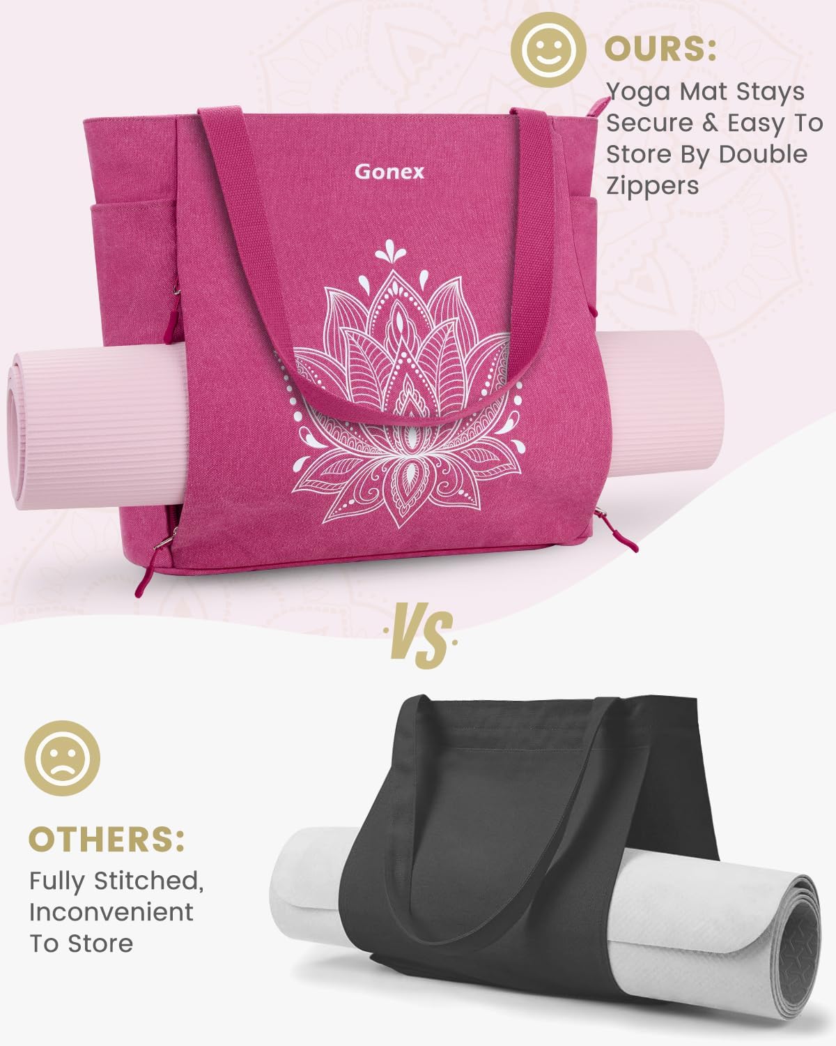 Yoga Mat Bag, Large Tote Bag with Multi Pockets for Women Men, Canvas Mat Carrier, Full Zipper Easy Access for Pilates Gym Travel