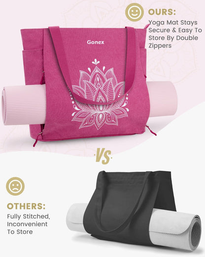 Yoga Mat Bag, Large Tote Bag with Multi Pockets for Women Men, Canvas Mat Carrier, Full Zipper Easy Access for Pilates Gym Travel