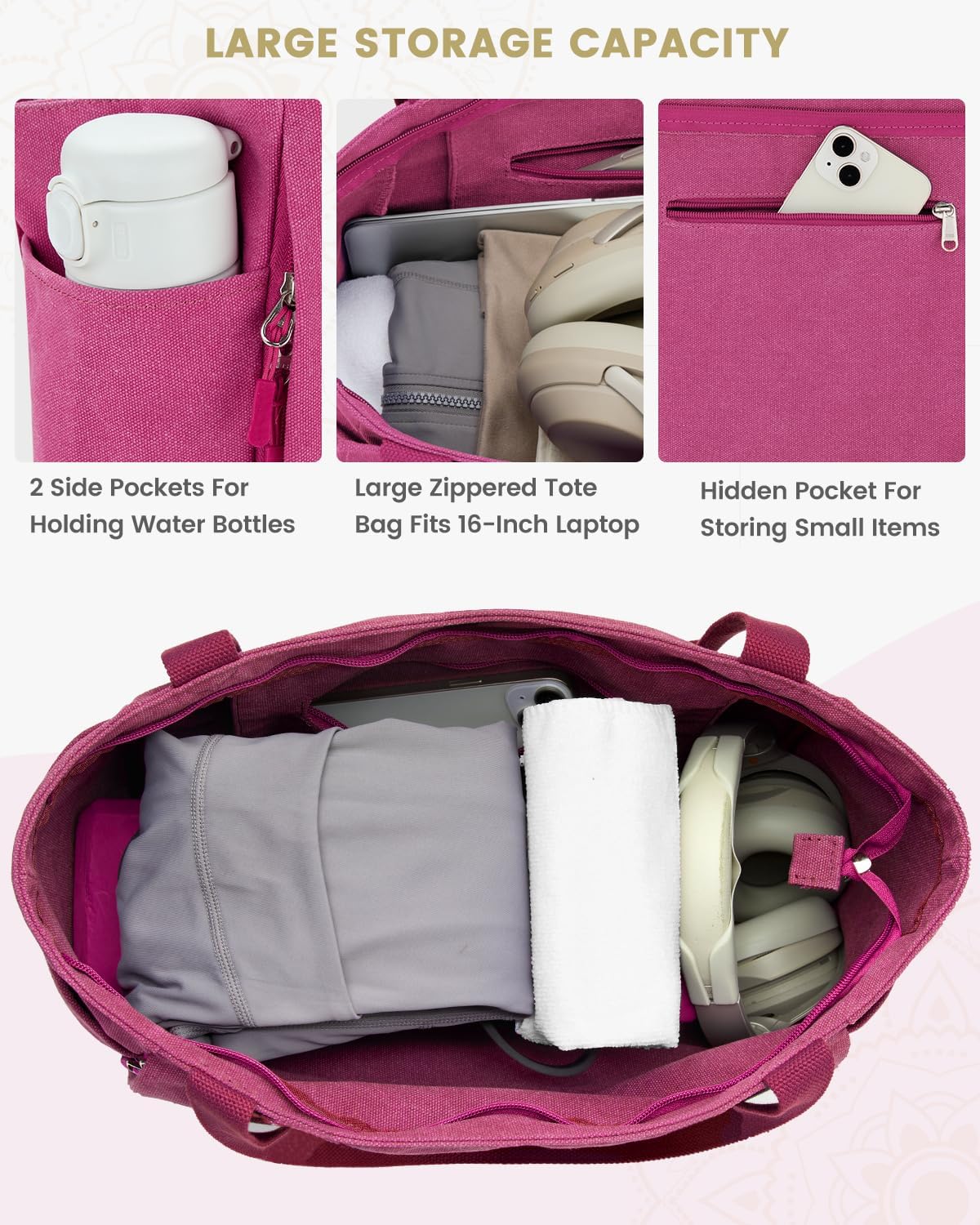 Yoga Mat Bag, Large Tote Bag with Multi Pockets for Women Men, Canvas Mat Carrier, Full Zipper Easy Access for Pilates Gym Travel