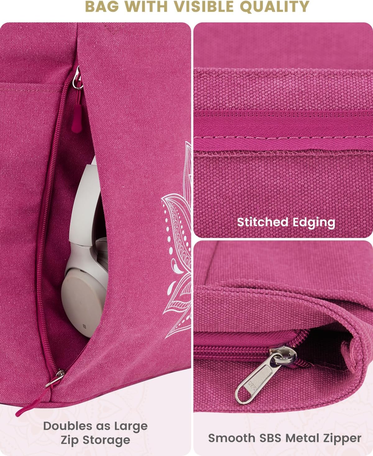 Yoga Mat Bag, Large Tote Bag with Multi Pockets for Women Men, Canvas Mat Carrier, Full Zipper Easy Access for Pilates Gym Travel