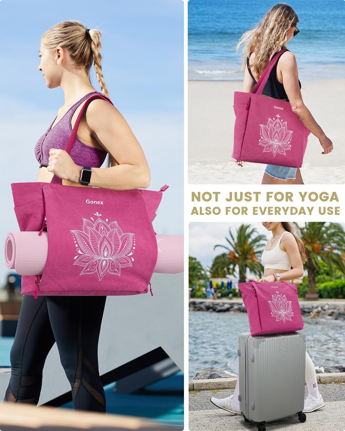 Yoga Mat Bag, Large Tote Bag with Multi Pockets for Women Men, Canvas Mat Carrier, Full Zipper Easy Access for Pilates Gym Travel
