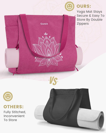 Yoga Mat Bag, Large Tote Bag with Multi Pockets for Women Men, Canvas Mat Carrier, Full Zipper Easy Access for Pilates Gym Travel