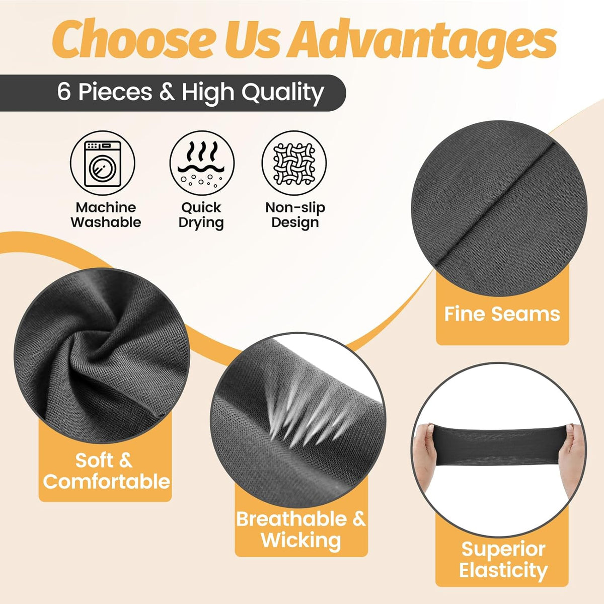 Headbands for Women - 6 Pack Wide Elastic Hair Bands | Stretchy Sweatbands Hair Bands | Soft Sports Thin Head Bands | Non-Slip Accessories Bands for Fashion, Washing Face, Workouts, Yoga, Daily Use