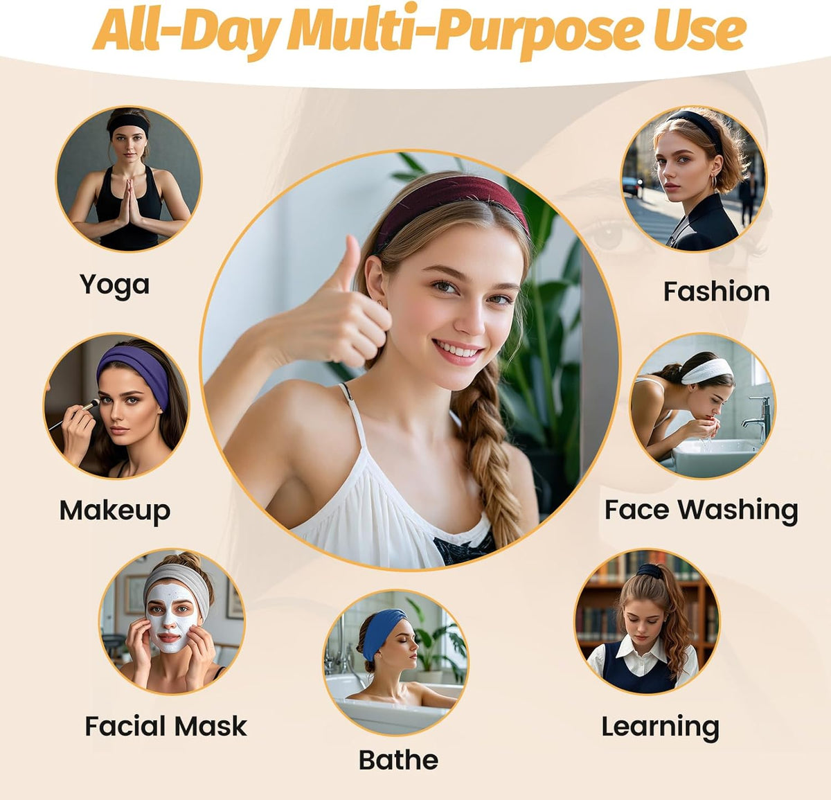Headbands for Women - 6 Pack Wide Elastic Hair Bands | Stretchy Sweatbands Hair Bands | Soft Sports Thin Head Bands | Non-Slip Accessories Bands for Fashion, Washing Face, Workouts, Yoga, Daily Use