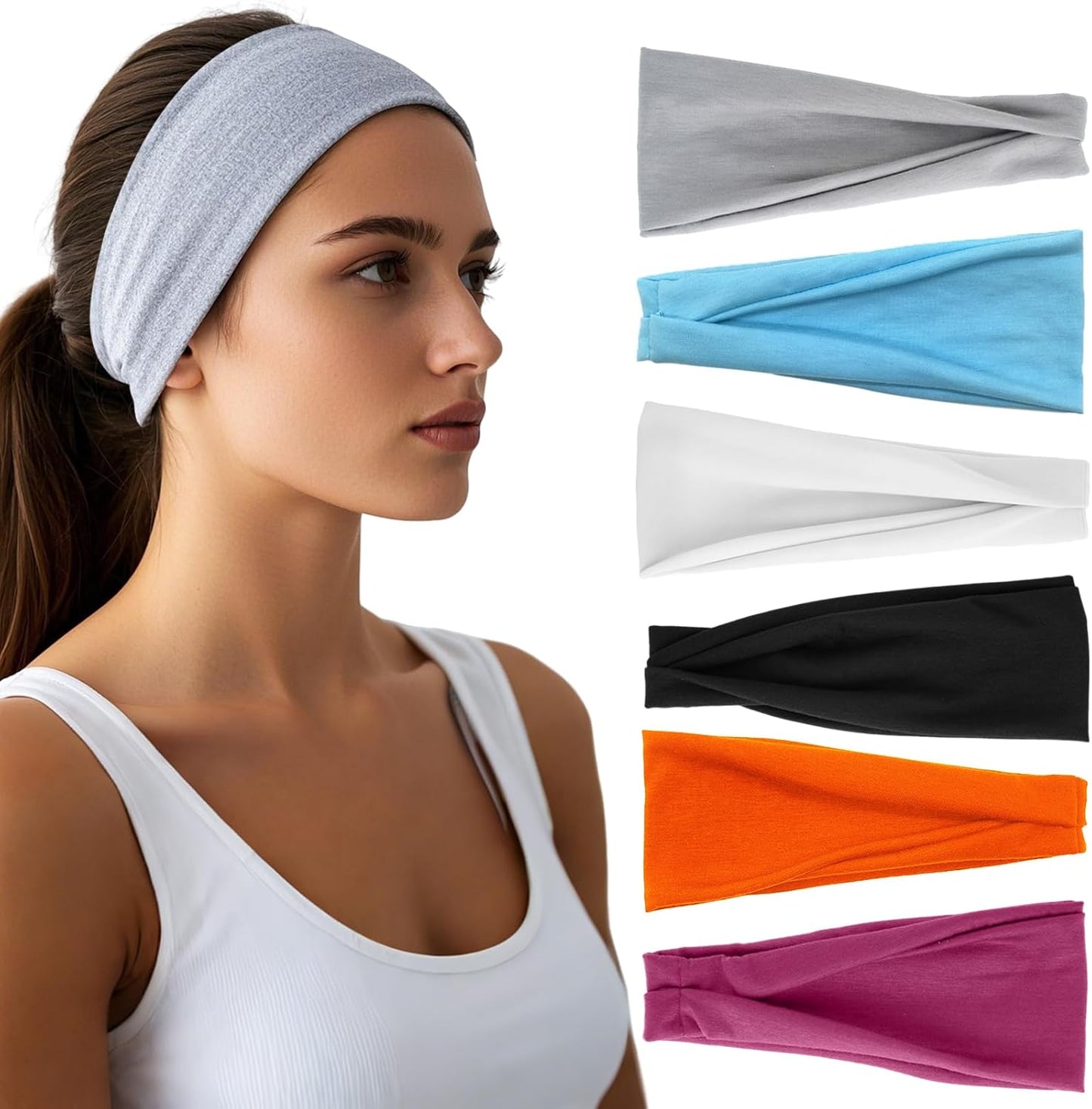 Headbands for Women - 6 Pack Wide Elastic Hair Bands | Stretchy Sweatbands Hair Bands | Soft Sports Thin Head Bands | Non-Slip Accessories Bands for Fashion, Washing Face, Workouts, Yoga, Daily Use