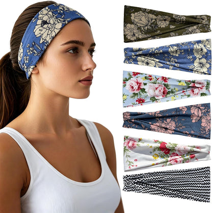 Headbands for Women - 6 Pack Wide Elastic Hair Bands | Stretchy Sweatbands Hair Bands | Soft Sports Thin Head Bands | Non-Slip Accessories Bands for Fashion, Washing Face, Workouts, Yoga, Daily Use