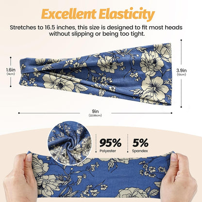 Headbands for Women - 6 Pack Wide Elastic Hair Bands | Stretchy Sweatbands Hair Bands | Soft Sports Thin Head Bands | Non-Slip Accessories Bands for Fashion, Washing Face, Workouts, Yoga, Daily Use