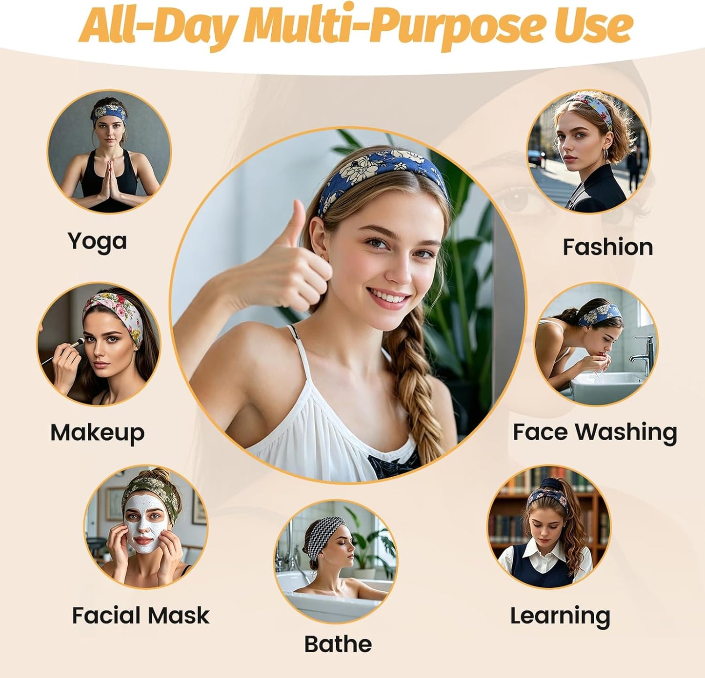 Headbands for Women - 6 Pack Wide Elastic Hair Bands | Stretchy Sweatbands Hair Bands | Soft Sports Thin Head Bands | Non-Slip Accessories Bands for Fashion, Washing Face, Workouts, Yoga, Daily Use