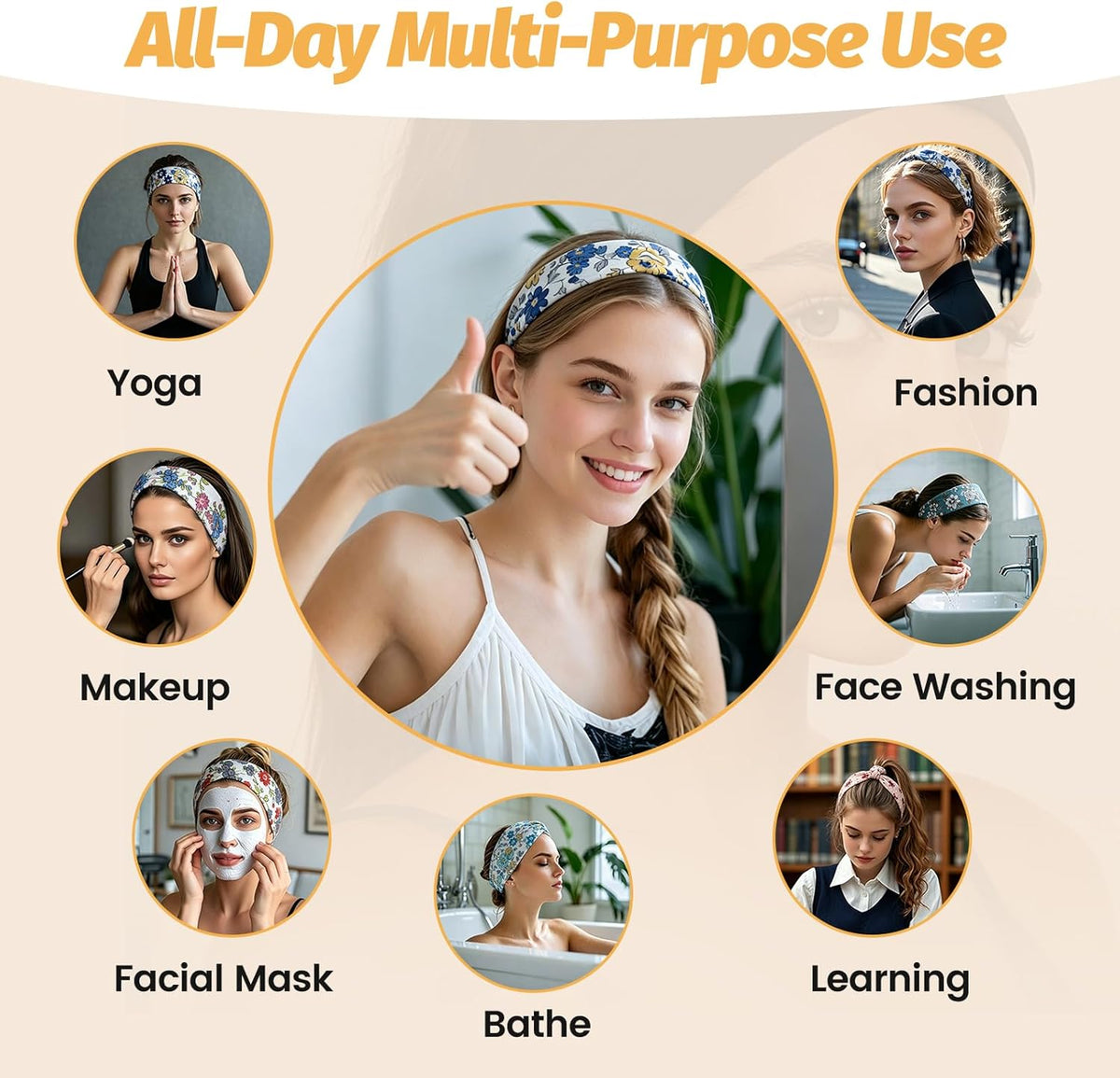 Headbands for Women - 6 Pack Wide Elastic Hair Bands | Stretchy Sweatbands Hair Bands | Soft Sports Thin Head Bands | Non-Slip Accessories Bands for Fashion, Washing Face, Workouts, Yoga, Daily Use