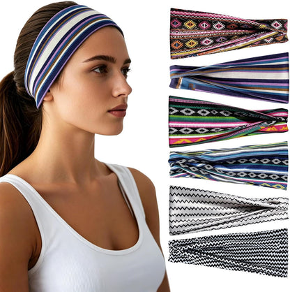 Headbands for Women - 6 Pack Wide Elastic Hair Bands | Stretchy Sweatbands Hair Bands | Soft Sports Thin Head Bands | Non-Slip Accessories Bands for Fashion, Washing Face, Workouts, Yoga, Daily Use