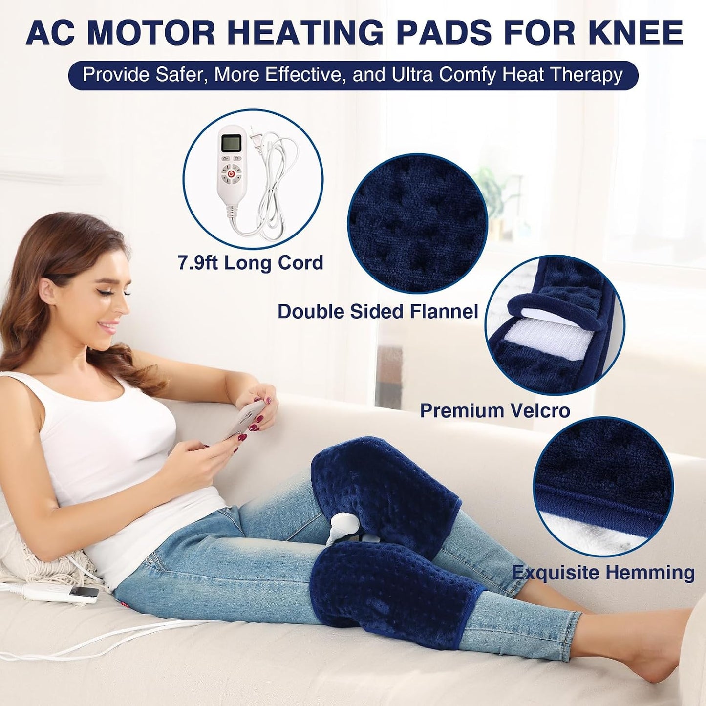 Heating Pad for Neck, Hands-Free Electric Heated Neck Wrap for Pain Relief, 29"×8'' Neck Heat Pad with 8.53ft Power Cord, Auto Shut Off,Size/Temperature/Time Adjustable（Navy）