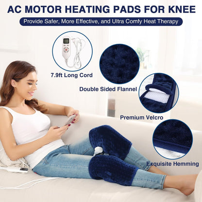Heating Pad for Neck, Hands-Free Electric Heated Neck Wrap for Pain Relief, 29"×8'' Neck Heat Pad with 8.53ft Power Cord, Auto Shut Off,Size/Temperature/Time Adjustable（Navy）