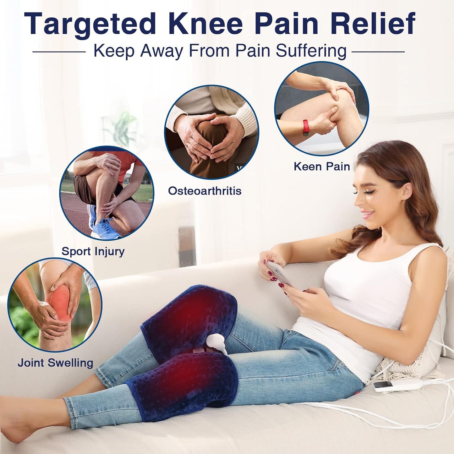 Heating Pad for Neck, Hands-Free Electric Heated Neck Wrap for Pain Relief, 29"×8'' Neck Heat Pad with 8.53ft Power Cord, Auto Shut Off,Size/Temperature/Time Adjustable（Navy）