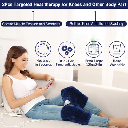 Heating Pad for Neck, Hands-Free Electric Heated Neck Wrap for Pain Relief, 29"×8'' Neck Heat Pad with 8.53ft Power Cord, Auto Shut Off,Size/Temperature/Time Adjustable（Navy）