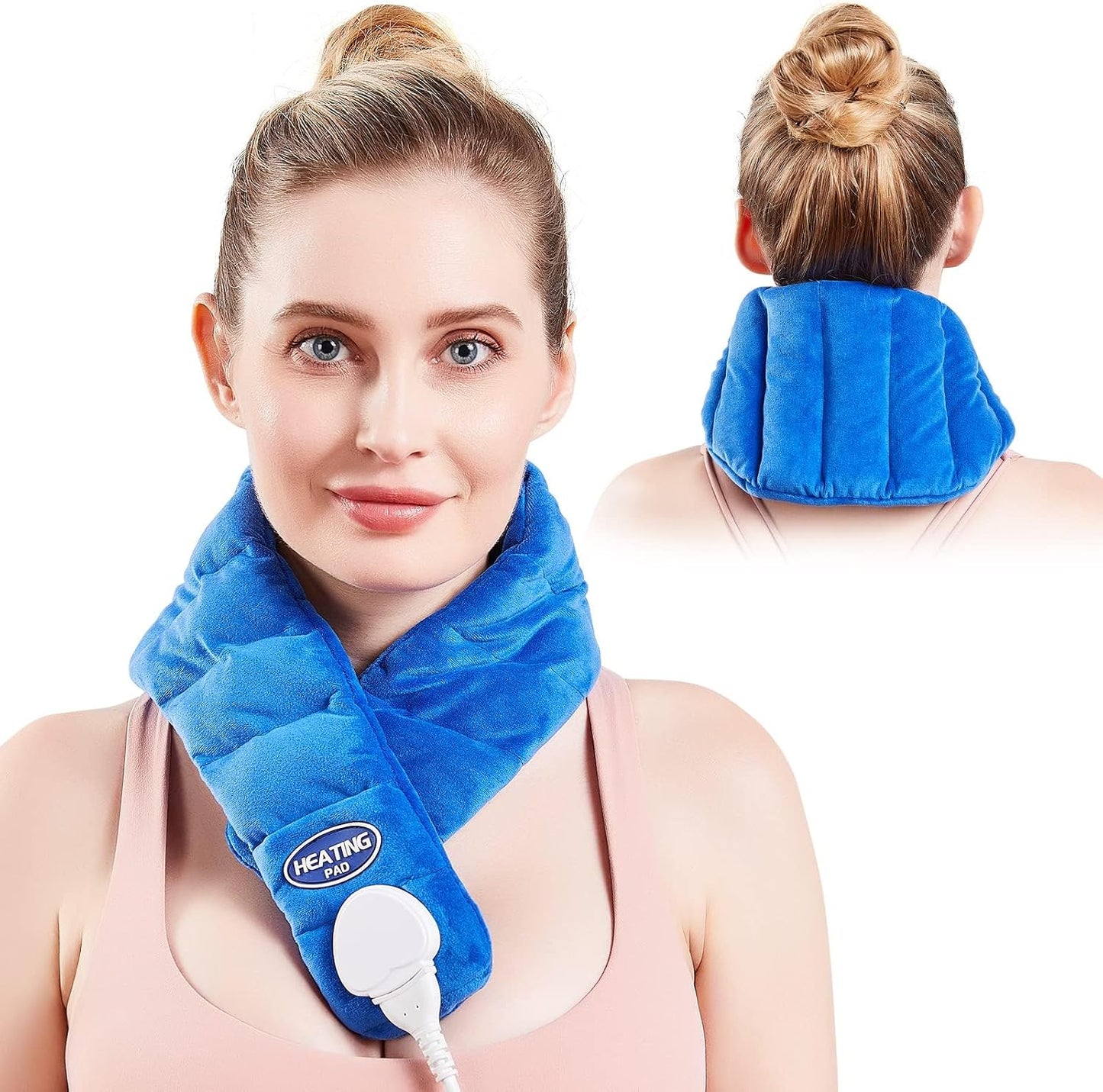 Heating Pad for Neck, Hands-Free Electric Heated Neck Wrap for Pain Relief, 29"×8'' Neck Heat Pad with 8.53ft Power Cord, Auto Shut Off,Size/Temperature/Time Adjustable（Navy）