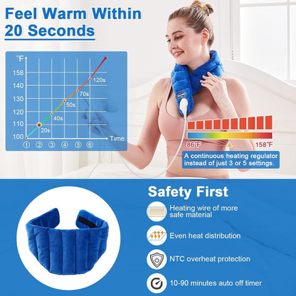 Heating Pad for Neck, Hands-Free Electric Heated Neck Wrap for Pain Relief, 29"×8'' Neck Heat Pad with 8.53ft Power Cord, Auto Shut Off,Size/Temperature/Time Adjustable（Navy）