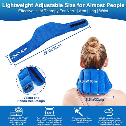 Heating Pad for Neck, Hands-Free Electric Heated Neck Wrap for Pain Relief, 29"×8'' Neck Heat Pad with 8.53ft Power Cord, Auto Shut Off,Size/Temperature/Time Adjustable（Navy）