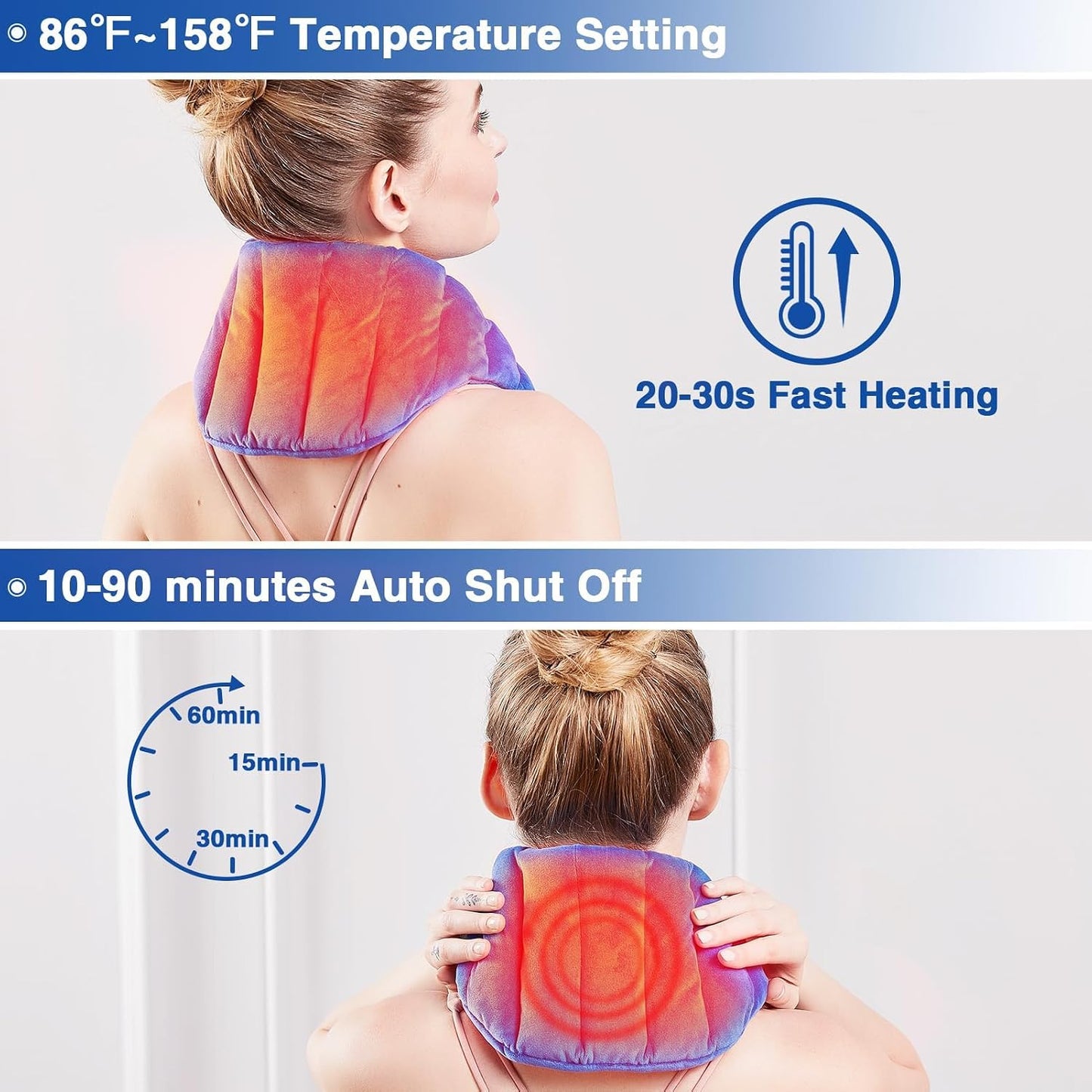 Heating Pad for Neck, Hands-Free Electric Heated Neck Wrap for Pain Relief, 29"×8'' Neck Heat Pad with 8.53ft Power Cord, Auto Shut Off,Size/Temperature/Time Adjustable（Navy）