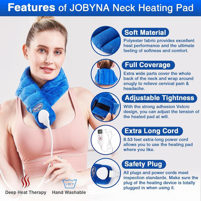 Heating Pad for Neck, Hands-Free Electric Heated Neck Wrap for Pain Relief, 29"×8'' Neck Heat Pad with 8.53ft Power Cord, Auto Shut Off,Size/Temperature/Time Adjustable（Navy）