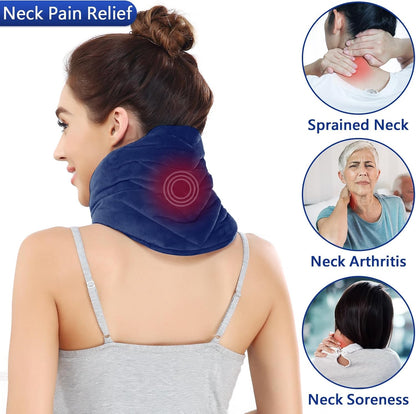 Heating Pad for Neck, Hands-Free Electric Heated Neck Wrap for Pain Relief, 29"×8'' Neck Heat Pad with 8.53ft Power Cord, Auto Shut Off,Size/Temperature/Time Adjustable（Navy）