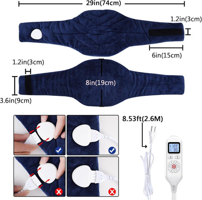 Heating Pad for Neck, Hands-Free Electric Heated Neck Wrap for Pain Relief, 29"×8'' Neck Heat Pad with 8.53ft Power Cord, Auto Shut Off,Size/Temperature/Time Adjustable（Navy）