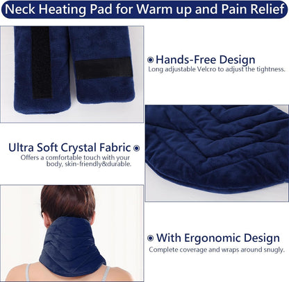 Heating Pad for Neck, Hands-Free Electric Heated Neck Wrap for Pain Relief, 29"×8'' Neck Heat Pad with 8.53ft Power Cord, Auto Shut Off,Size/Temperature/Time Adjustable（Navy）