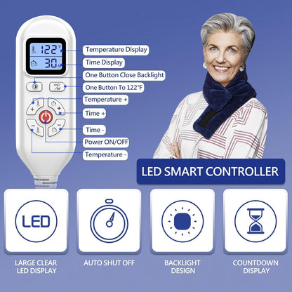 Heating Pad for Neck, Hands-Free Electric Heated Neck Wrap for Pain Relief, 29"×8'' Neck Heat Pad with 8.53ft Power Cord, Auto Shut Off,Size/Temperature/Time Adjustable（Navy）