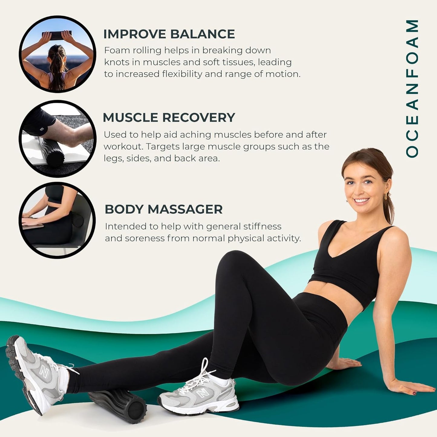 Ripple Travel Foam Roller (11" x 3.35") Firm Mini Foam Roller for Physical Therapy, Deep Tissue Massage, Back Pain - High Density, Wave Textured - Yoga, Exercise (Jade & Seafoam Marbled) - Colors B