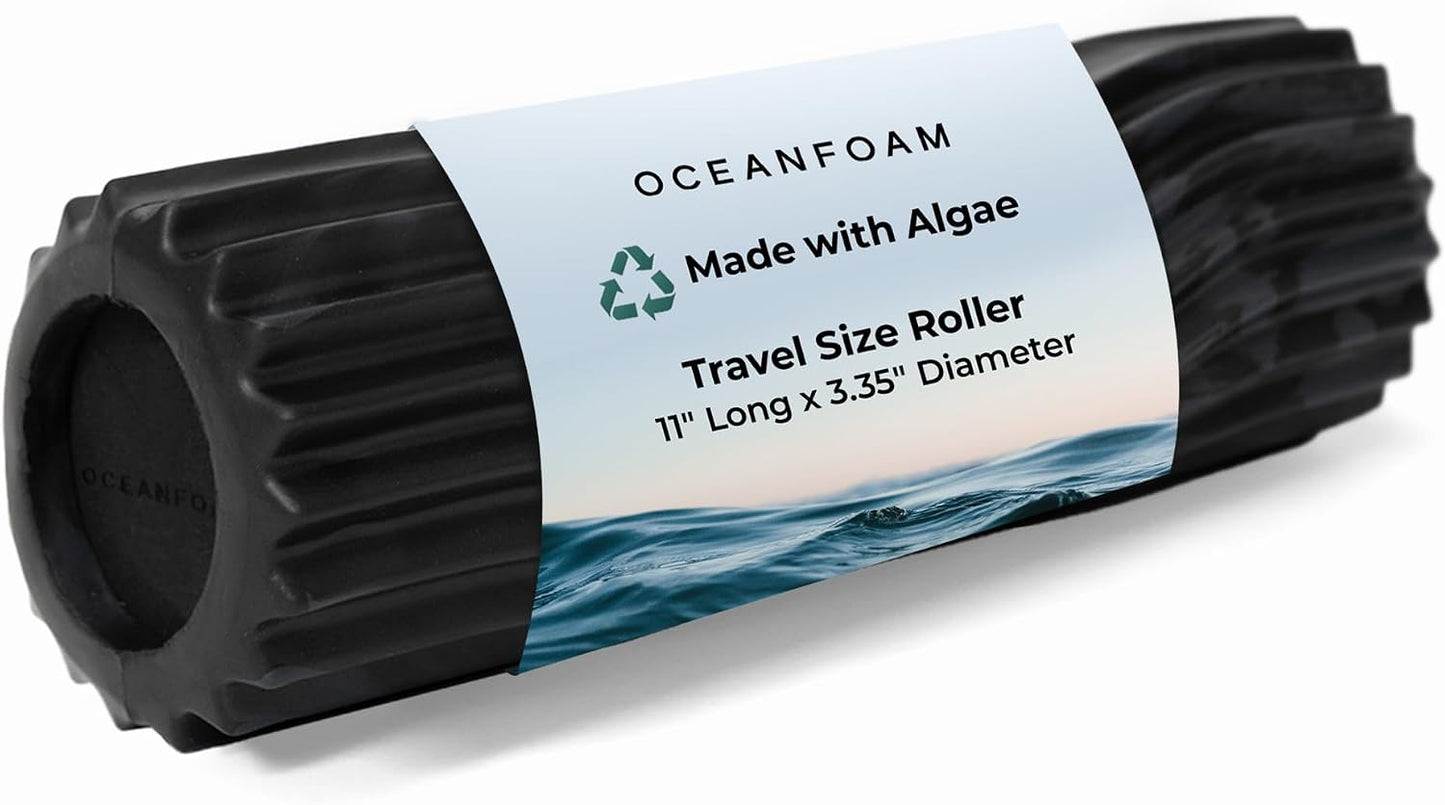 Ripple Travel Foam Roller (11" x 3.35") Firm Mini Foam Roller for Physical Therapy, Deep Tissue Massage, Back Pain - High Density, Wave Textured - Yoga, Exercise (Jade & Seafoam Marbled) - Colors B