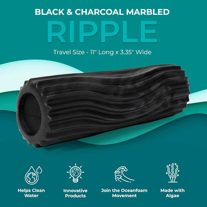 Ripple Travel Foam Roller (11" x 3.35") Firm Mini Foam Roller for Physical Therapy, Deep Tissue Massage, Back Pain - High Density, Wave Textured - Yoga, Exercise (Jade & Seafoam Marbled) - Colors B