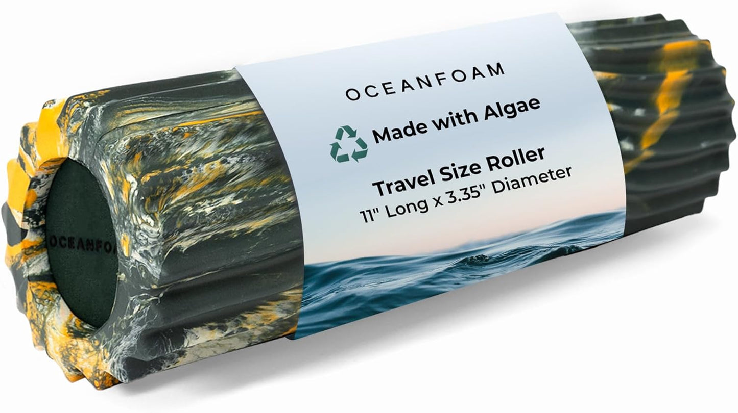 Ripple Travel Foam Roller (11" x 3.35") Firm Mini Foam Roller for Physical Therapy, Deep Tissue Massage, Back Pain - High Density, Wave Textured - Yoga, Exercise (Jade & Seafoam Marbled) - Colors B