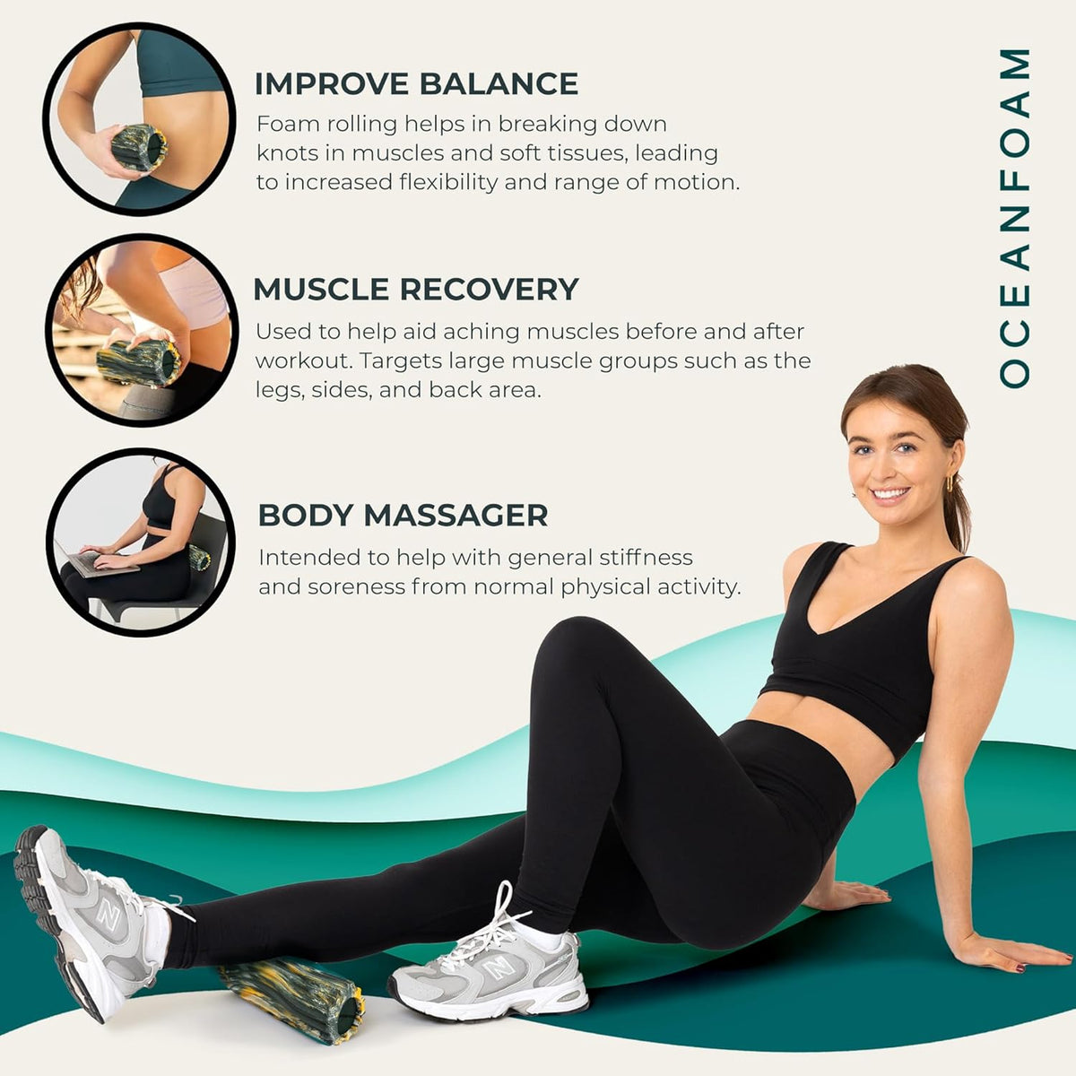 Ripple Travel Foam Roller (11" x 3.35") Firm Mini Foam Roller for Physical Therapy, Deep Tissue Massage, Back Pain - High Density, Wave Textured - Yoga, Exercise (Jade & Seafoam Marbled) - Colors B