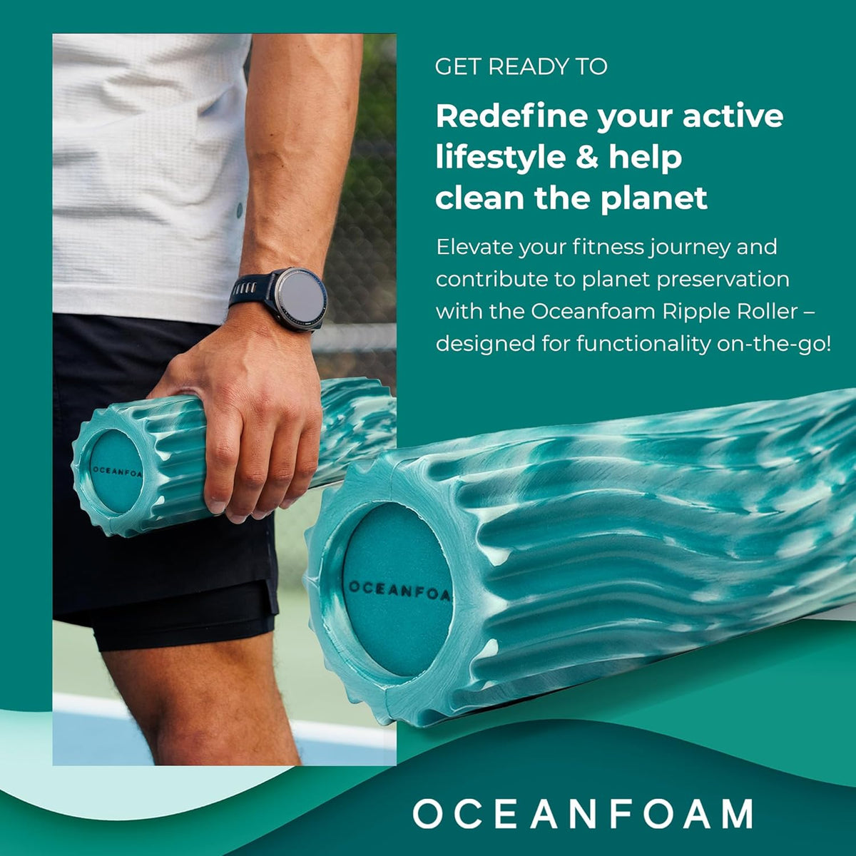 Ripple Travel Foam Roller (11" x 3.35") Firm Mini Foam Roller for Physical Therapy, Deep Tissue Massage, Back Pain - High Density, Wave Textured - Yoga, Exercise (Jade & Seafoam Marbled) - Colors B