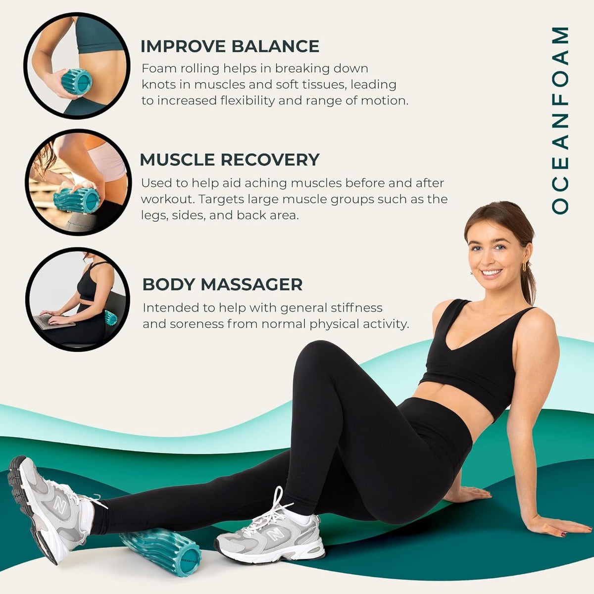 Ripple Travel Foam Roller (11" x 3.35") Firm Mini Foam Roller for Physical Therapy, Deep Tissue Massage, Back Pain - High Density, Wave Textured - Yoga, Exercise (Jade & Seafoam Marbled) - Colors B