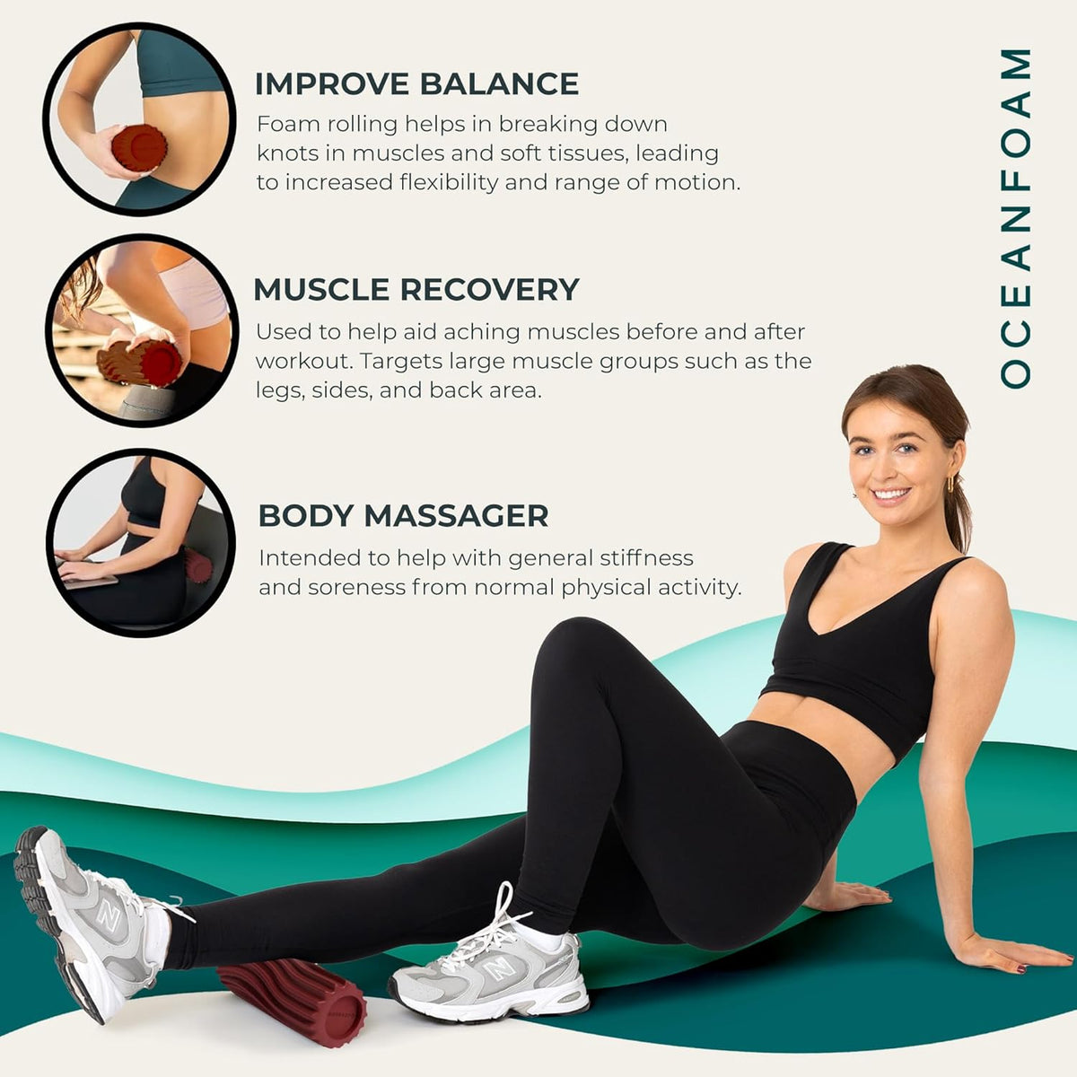 Ripple Travel Foam Roller (11" x 3.35") Firm Mini Foam Roller for Physical Therapy, Deep Tissue Massage, Back Pain - High Density, Wave Textured - Yoga, Exercise (Jade & Seafoam Marbled) - Colors B