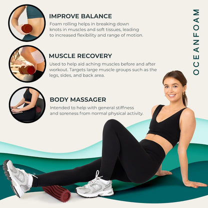 Ripple Travel Foam Roller (11" x 3.35") Firm Mini Foam Roller for Physical Therapy, Deep Tissue Massage, Back Pain - High Density, Wave Textured - Yoga, Exercise (Jade & Seafoam Marbled) - Colors B