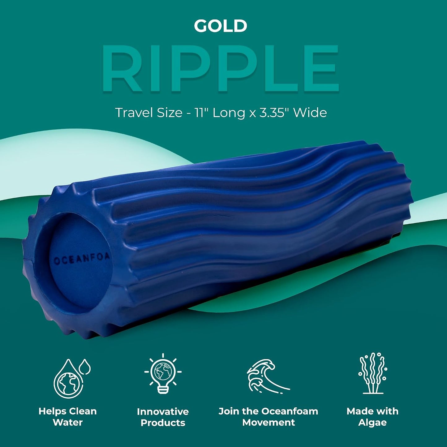 Ripple Travel Foam Roller (11" x 3.35") Firm Mini Foam Roller for Physical Therapy, Deep Tissue Massage, Back Pain - High Density, Wave Textured - Yoga, Exercise (Jade & Seafoam Marbled) - Colors B