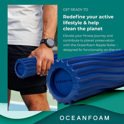 Ripple Travel Foam Roller (11" x 3.35") Firm Mini Foam Roller for Physical Therapy, Deep Tissue Massage, Back Pain - High Density, Wave Textured - Yoga, Exercise (Jade & Seafoam Marbled) - Colors B