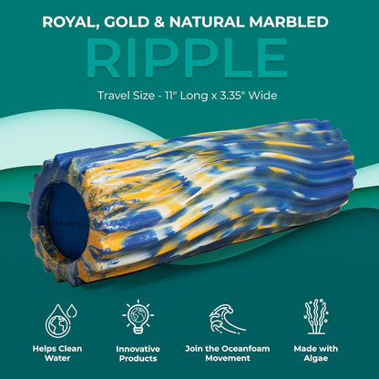 Ripple Travel Foam Roller (11" x 3.35") Firm Mini Foam Roller for Physical Therapy, Deep Tissue Massage, Back Pain - High Density, Wave Textured - Yoga, Exercise (Jade & Seafoam Marbled) - Colors B