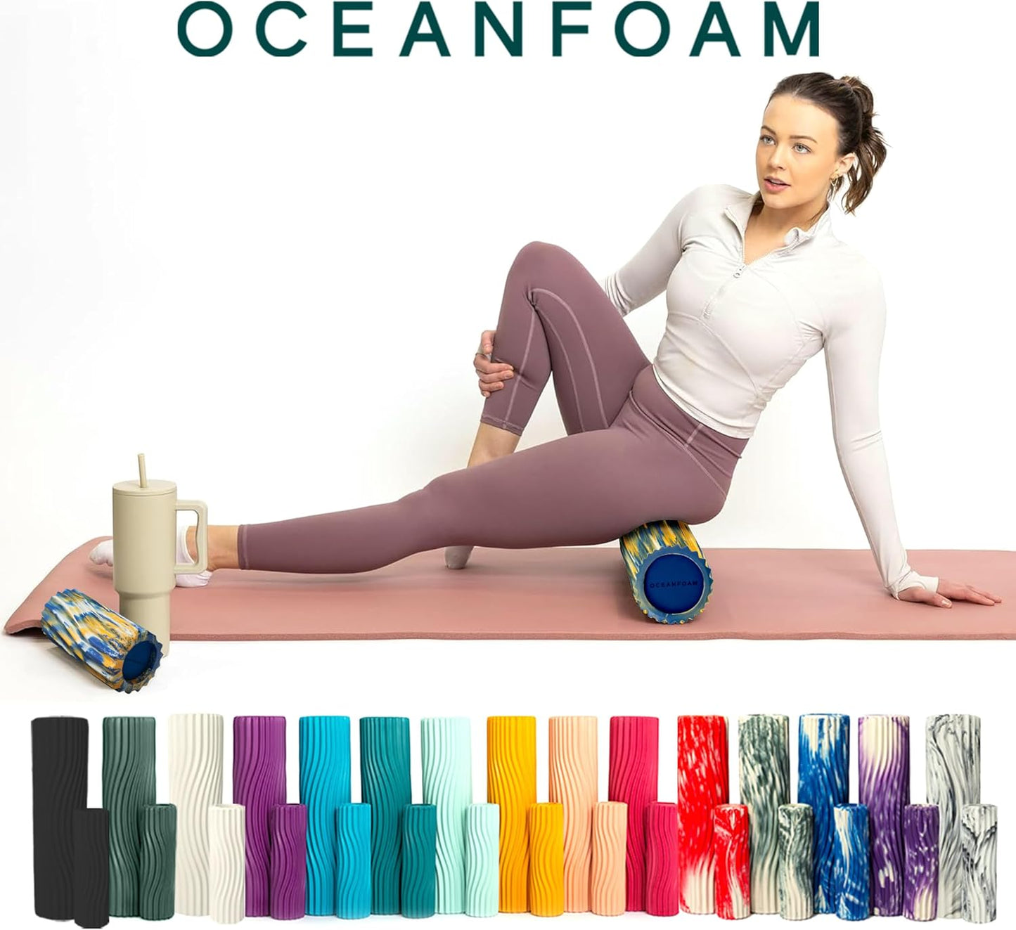 Ripple Travel Foam Roller (11" x 3.35") Firm Mini Foam Roller for Physical Therapy, Deep Tissue Massage, Back Pain - High Density, Wave Textured - Yoga, Exercise (Jade & Seafoam Marbled) - Colors B