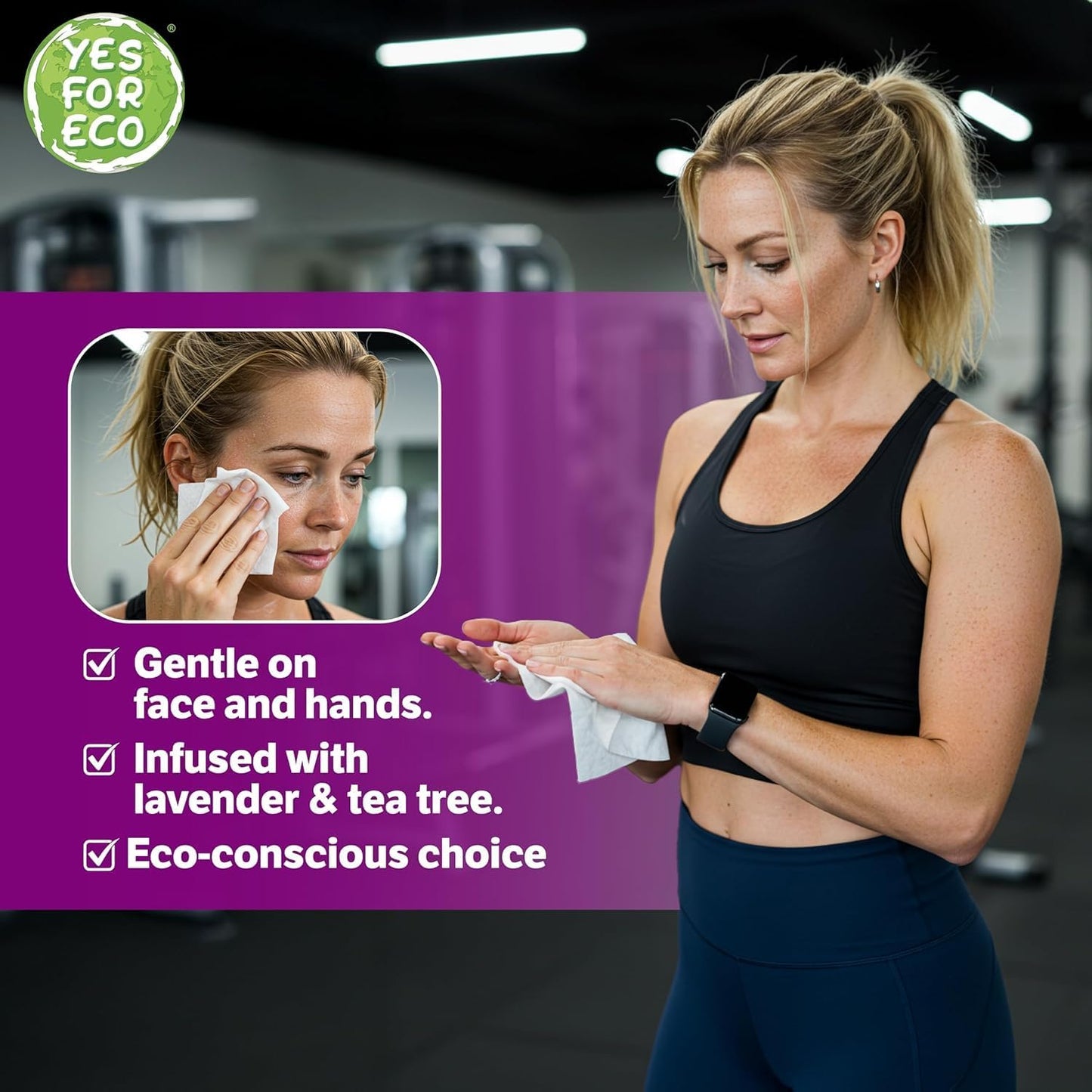 Plant-Based Eco-Conscious Fitness Wipes | Infused with Lavender & Tea Tree Oil | All-Purpose Cleaning Wipes for Yoga, Pilates, and Gym Equipment (700 Count (Pack of 1))