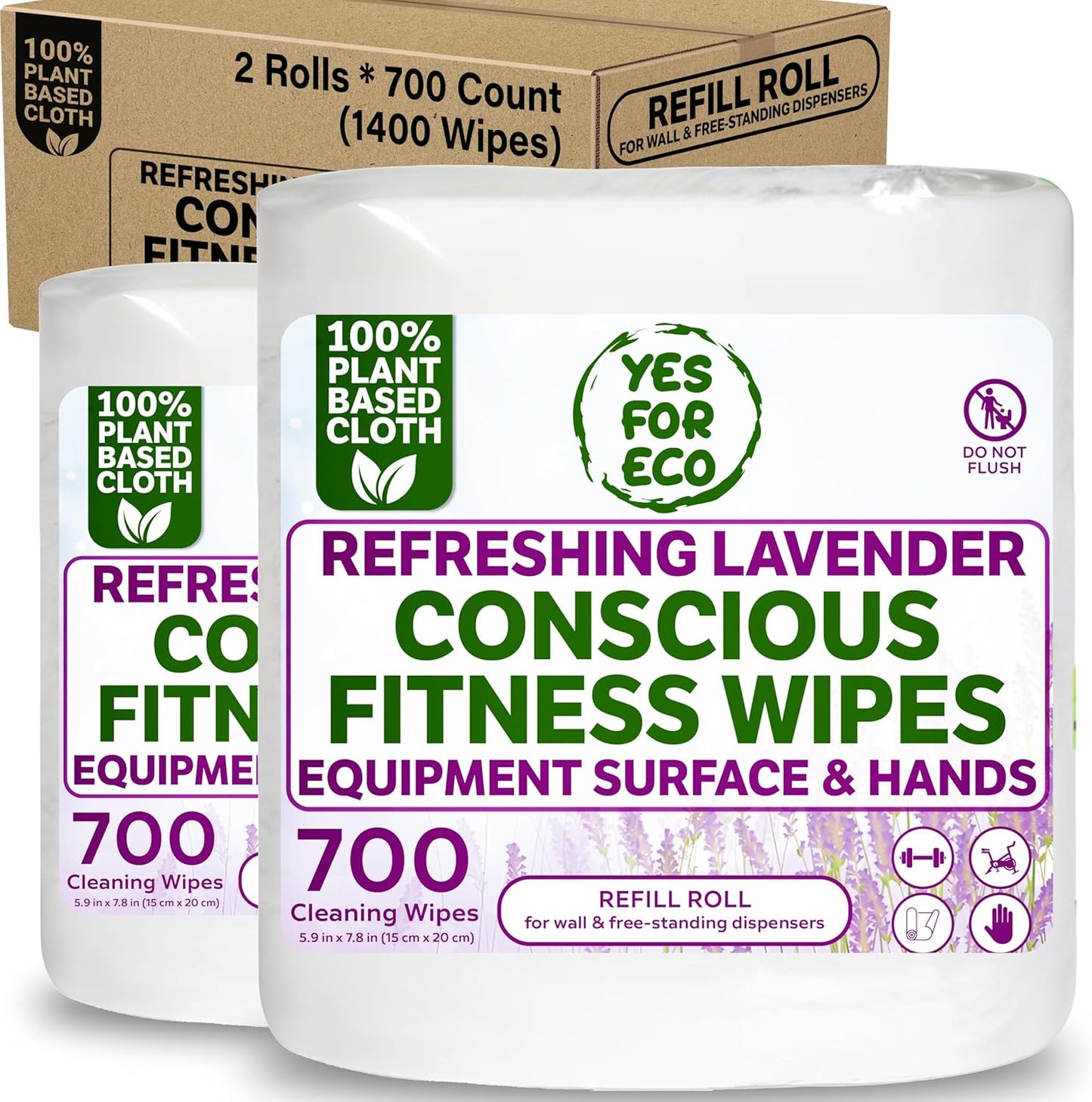 Plant-Based Eco-Conscious Fitness Wipes | Infused with Lavender & Tea Tree Oil | All-Purpose Cleaning Wipes for Yoga, Pilates, and Gym Equipment (700 Count (Pack of 1))