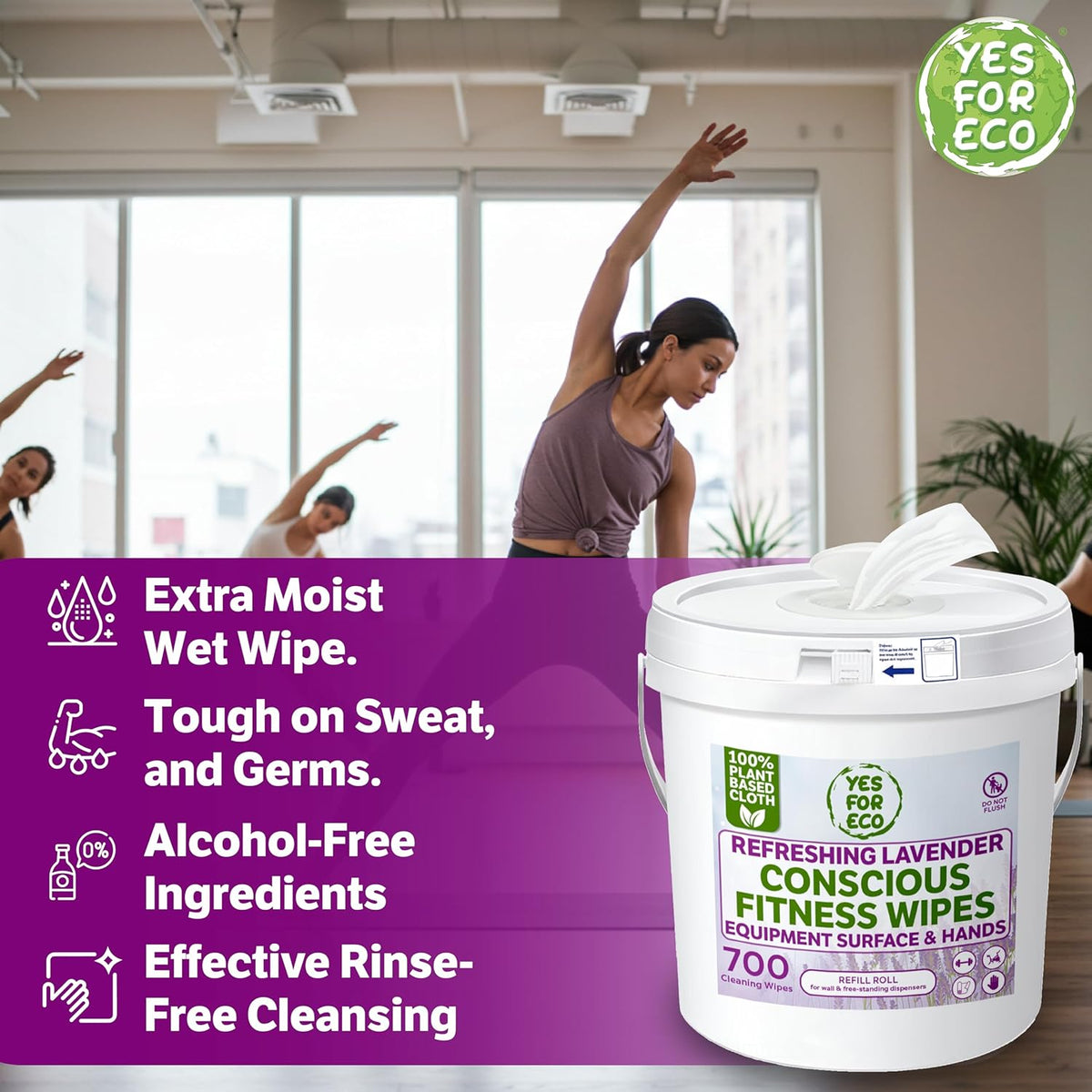 Plant-Based Eco-Conscious Fitness Wipes | Infused with Lavender & Tea Tree Oil | All-Purpose Cleaning Wipes for Yoga, Pilates, and Gym Equipment (700 Count (Pack of 1))