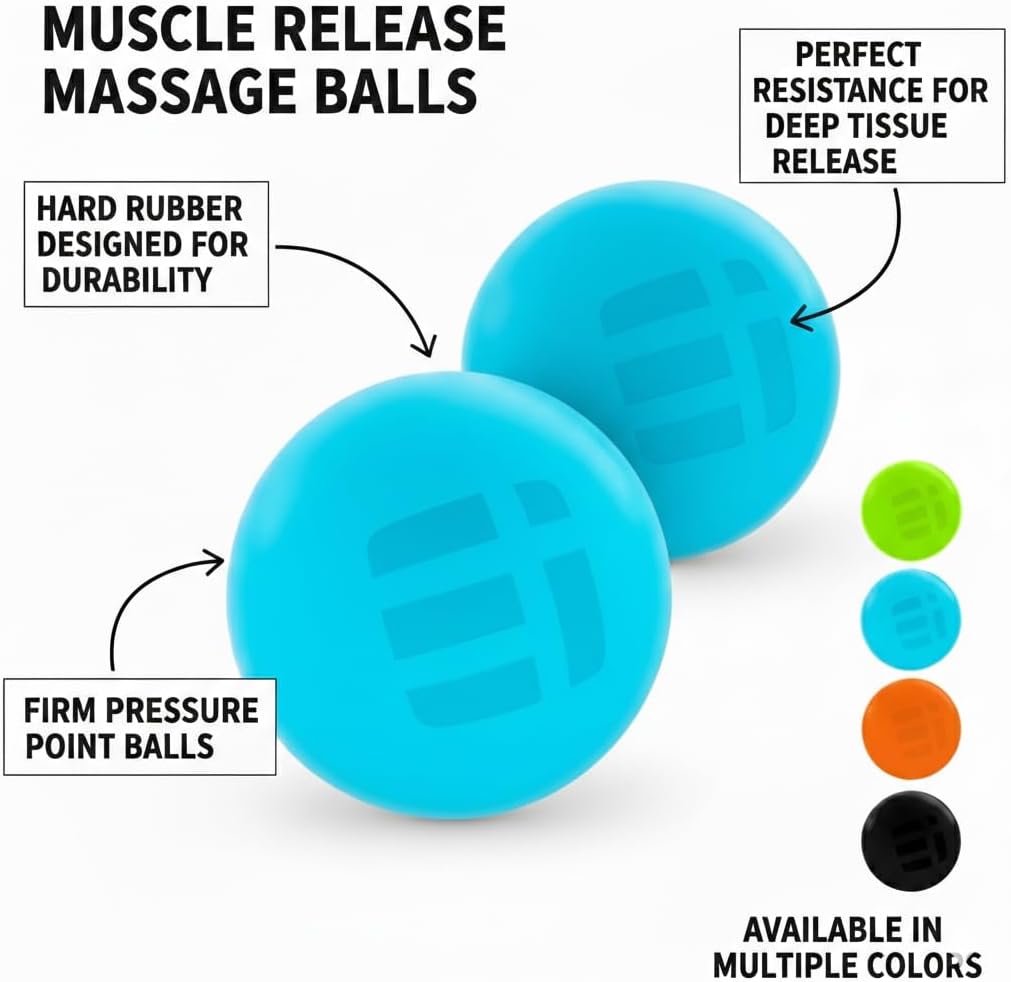 Massage Lacrosse Balls for Deep Tissue Relief - Trigger Point Therapy Ball Set for Plantar Fasciitis, Myofascial Release for Back, Shoulder, Foot - Massage Ball Roller - 2 Pack (Blue/Orange)